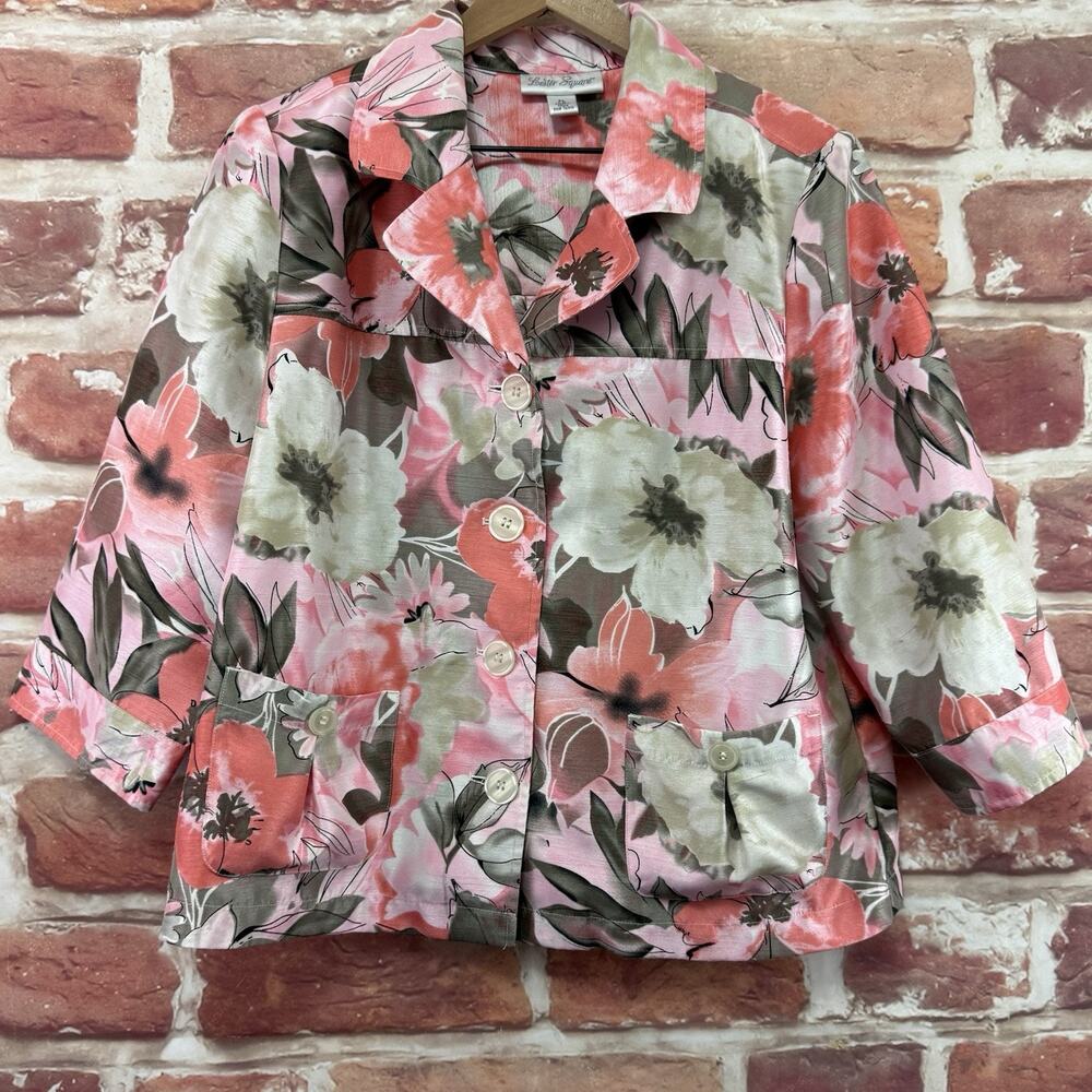 VTG Lester Square Shirt Jacket Women's Large Petite Pink Floral Button Front